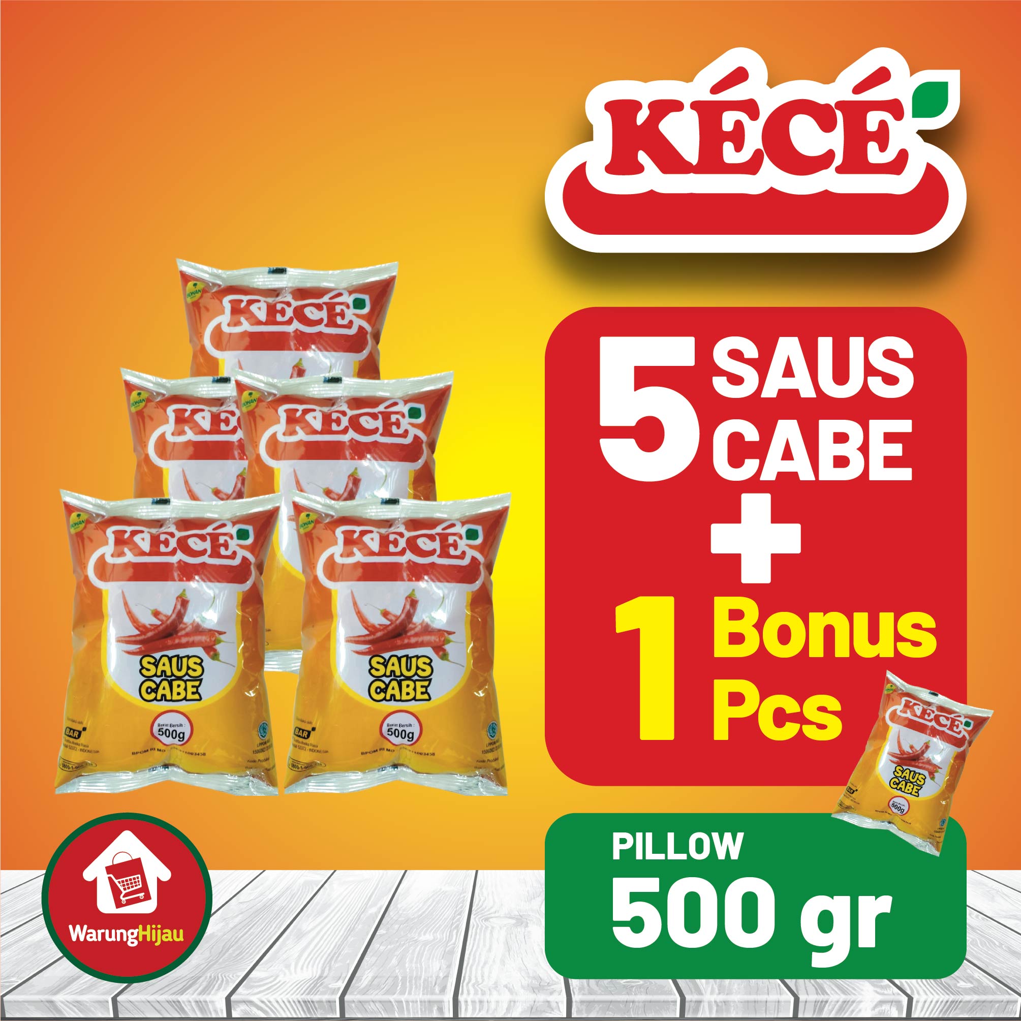 Saus Cabe KECE Pillow 500 gr 5 Pcs - Bonus 1 Pcs