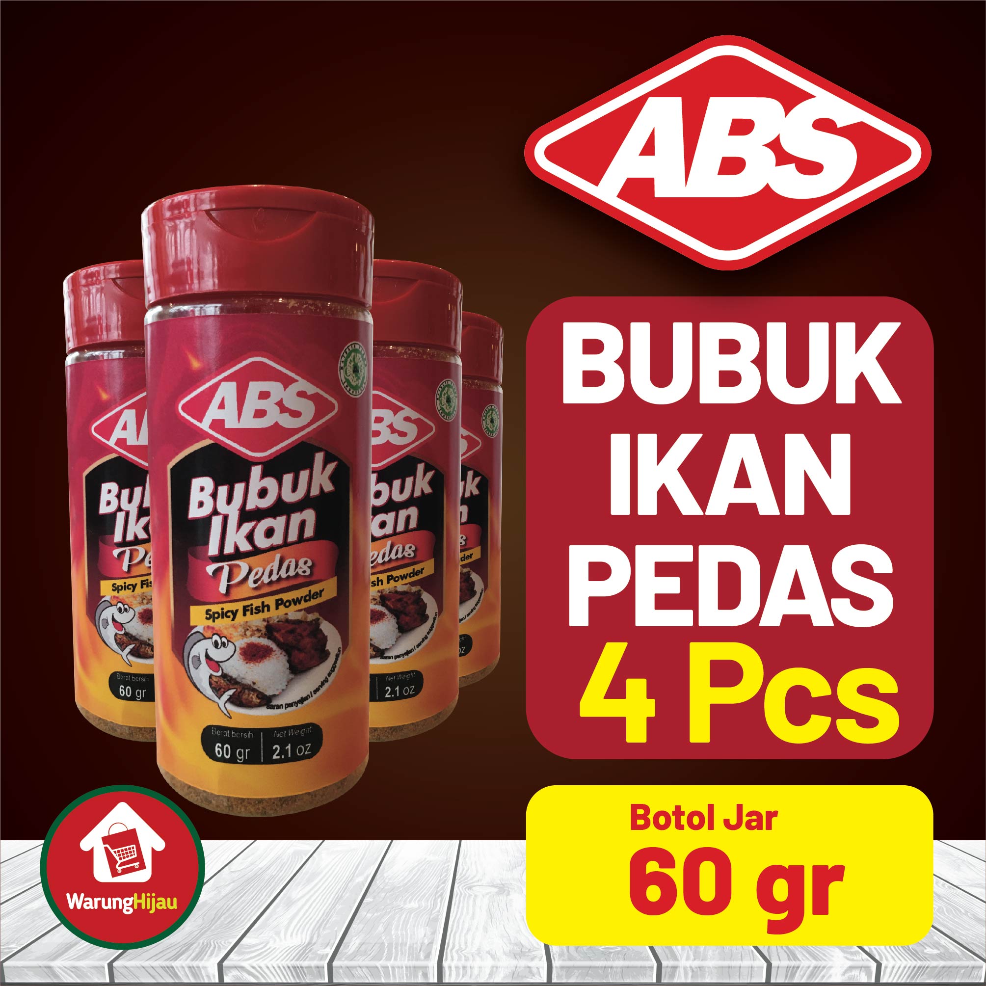 Bubuk Ikan Pedas ABS Botol 60 gr 4 Pcs + Diskon